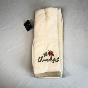 Avanti Home Hand Towels 2PK Ivory Cotton Thankful Fall Embroidered